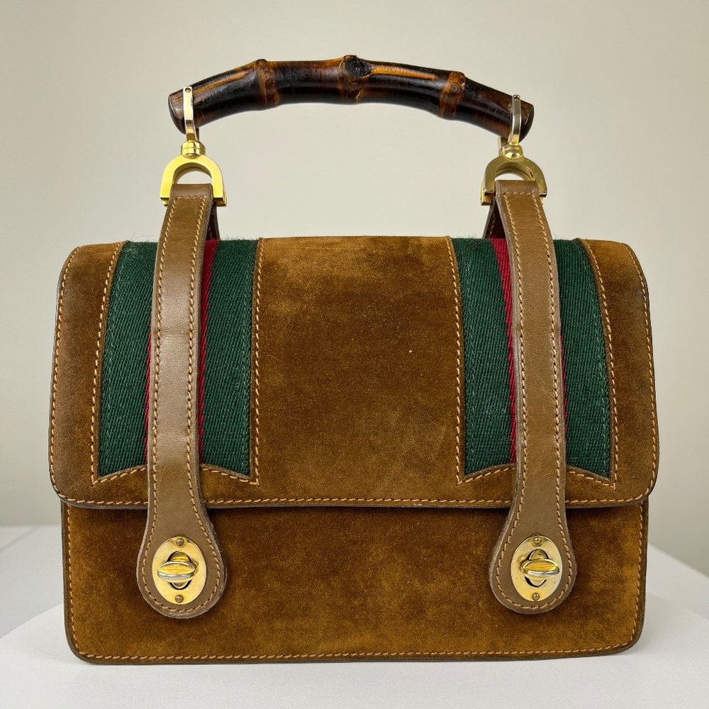 1960s/1970s Gucci Suede Bamboo Handle Bag